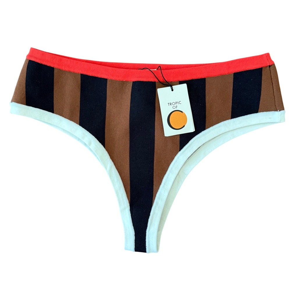 Tropic of C La Plage Striped Bikini Bottom Brown Black Red M NWT